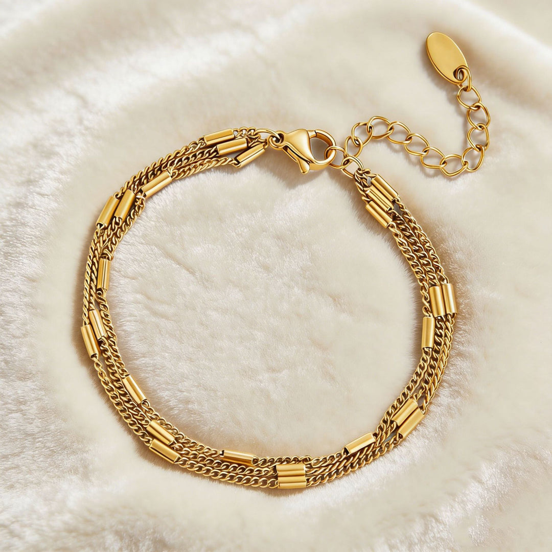 Pulseira Multicamadas em Aço Inoxidável Banhado a Ouro