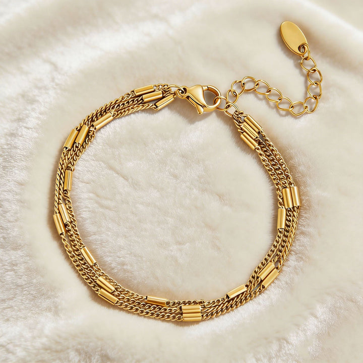 Pulseira Multicamadas em Aço Inoxidável Banhado a Ouro
