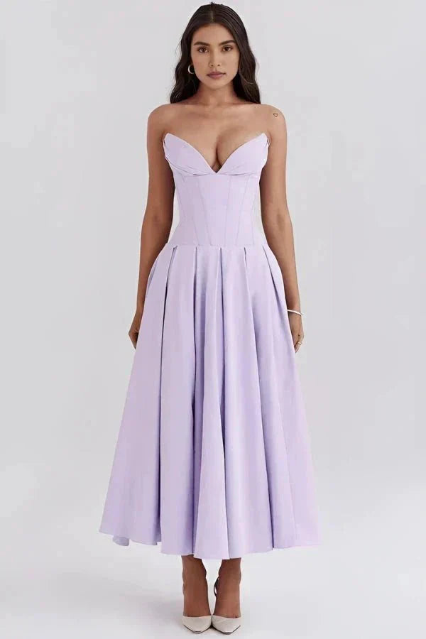 Vestido Midi com Corpete Estruturado - Sem Alças
