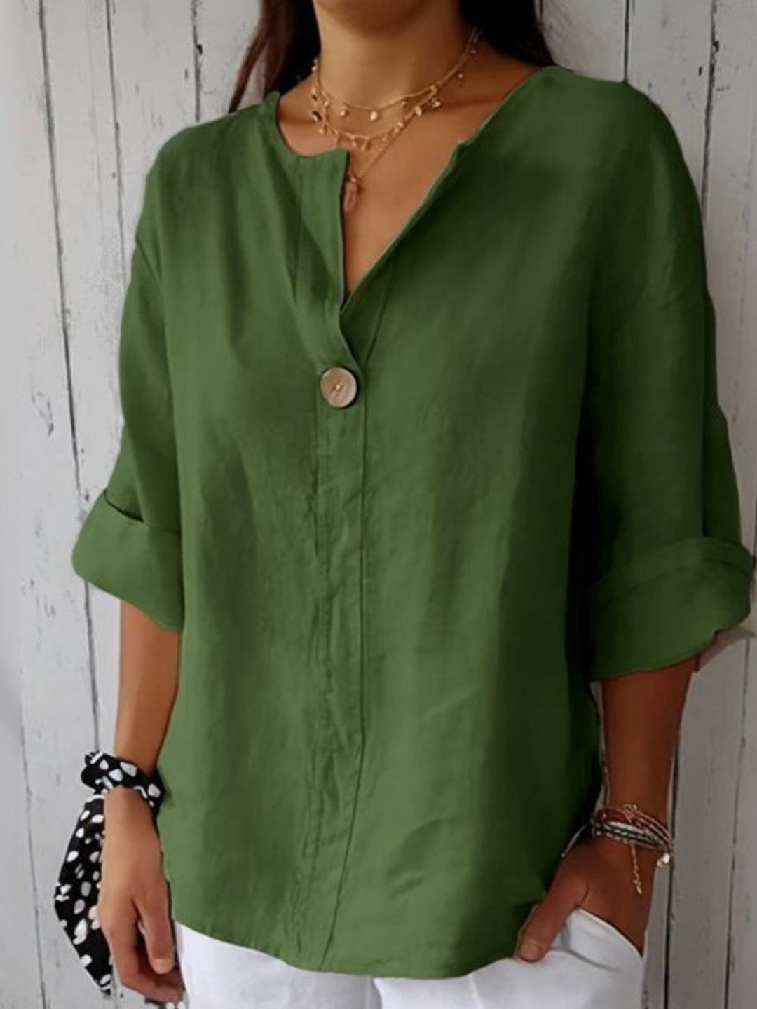 Blusa Casual com Decote em V