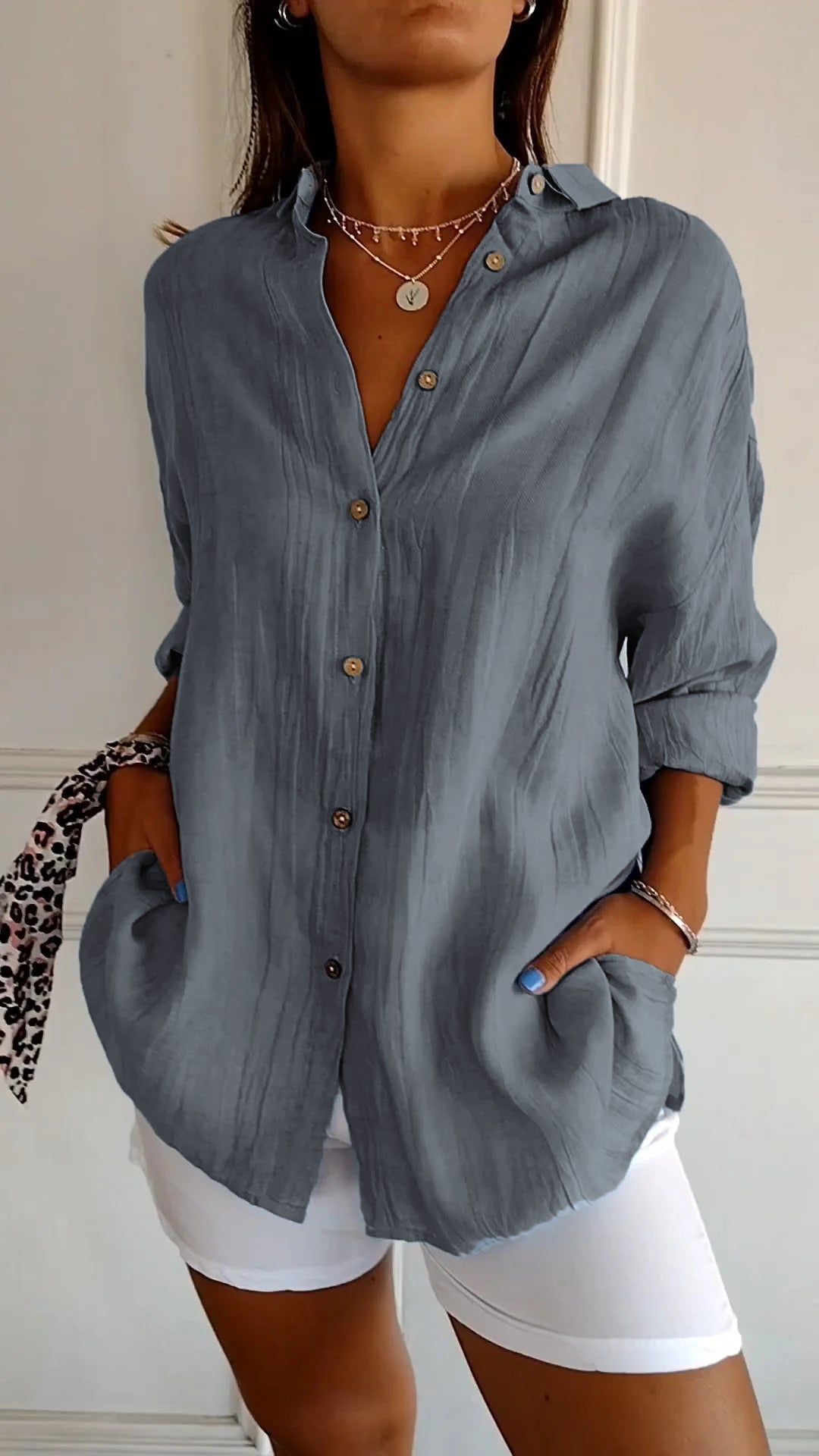 Camisa Casual de Manga Comprida com Botões