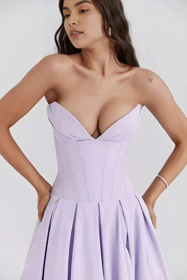 Vestido Midi com Corpete Estruturado - Sem Alças
