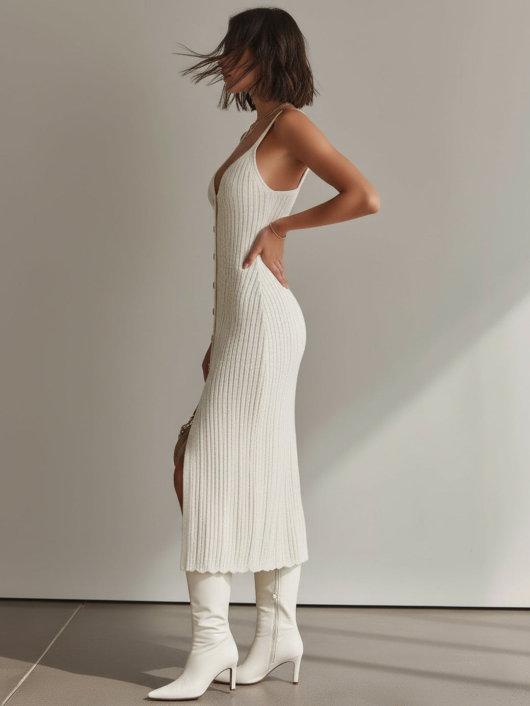 Vestido Midi Malha – Decote V Profundo