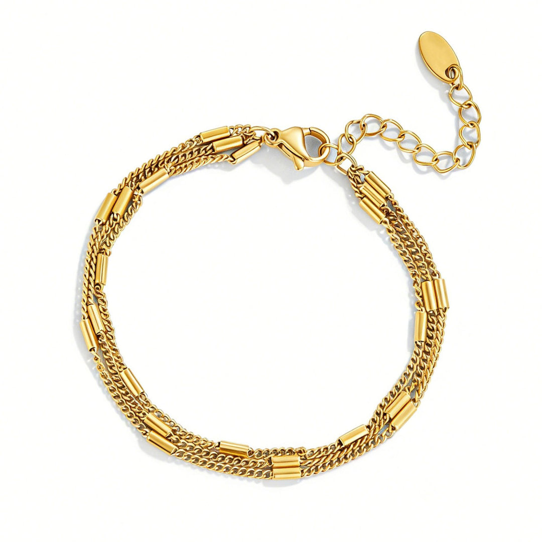 Pulseira Multicamadas em Aço Inoxidável Banhado a Ouro