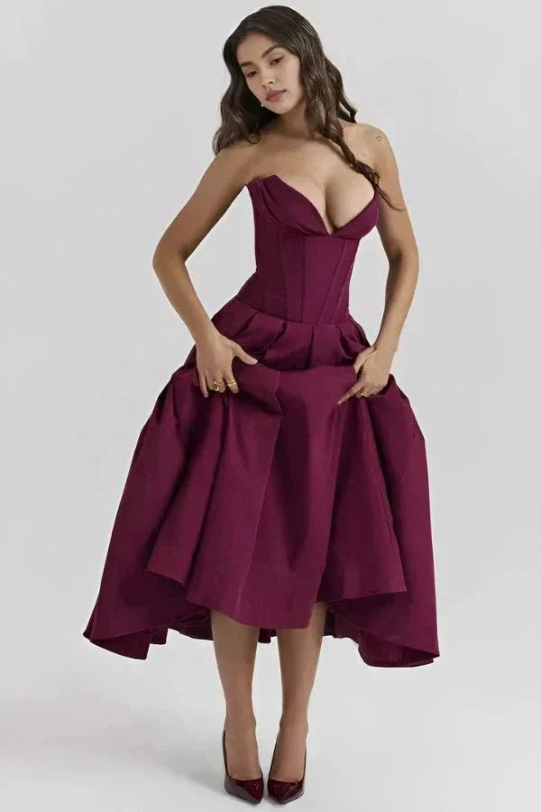 Vestido Midi com Corpete Estruturado - Sem Alças