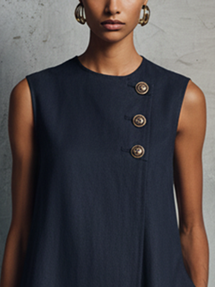 Vestido Mini Botões Assimétricos | Linho