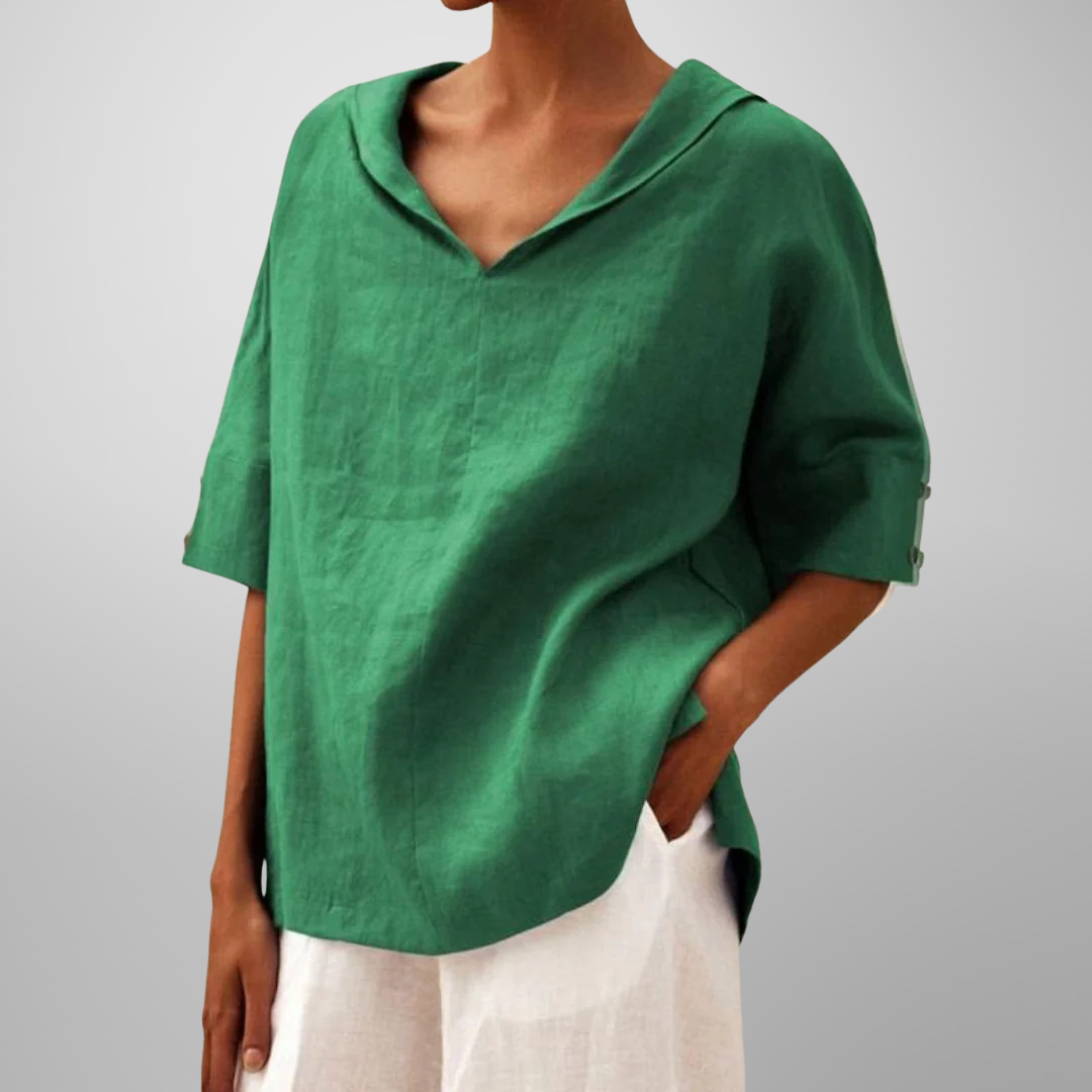 Blusa com Decote em V e Corte Folgado