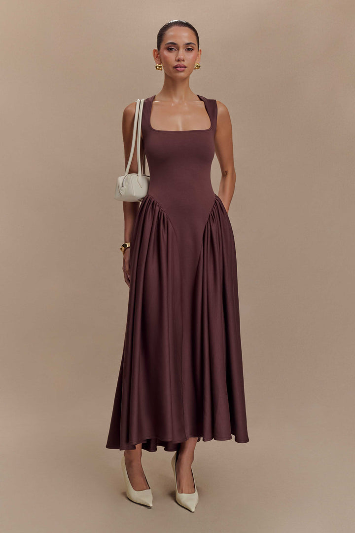 Sara - Vestido midi em malha castanho