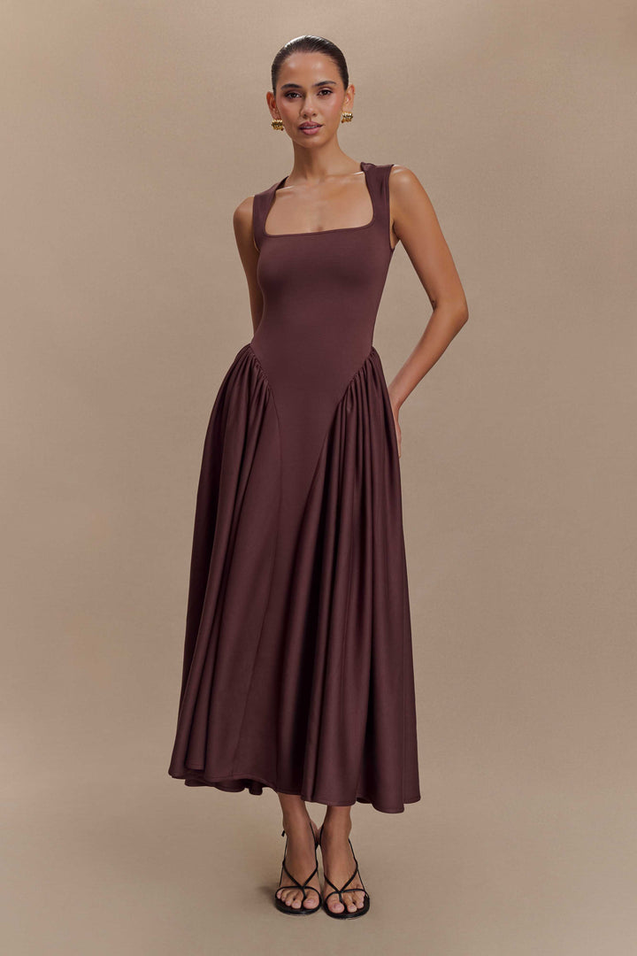 Sara - Vestido midi em malha castanho