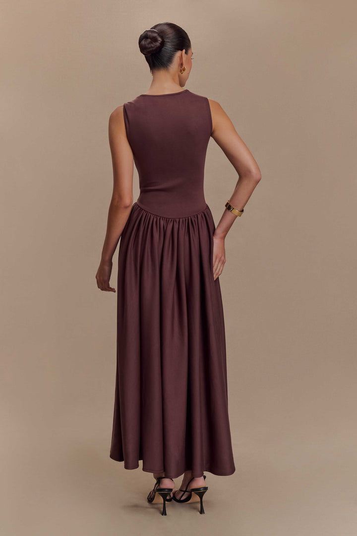 Sara - Vestido midi em malha castanho