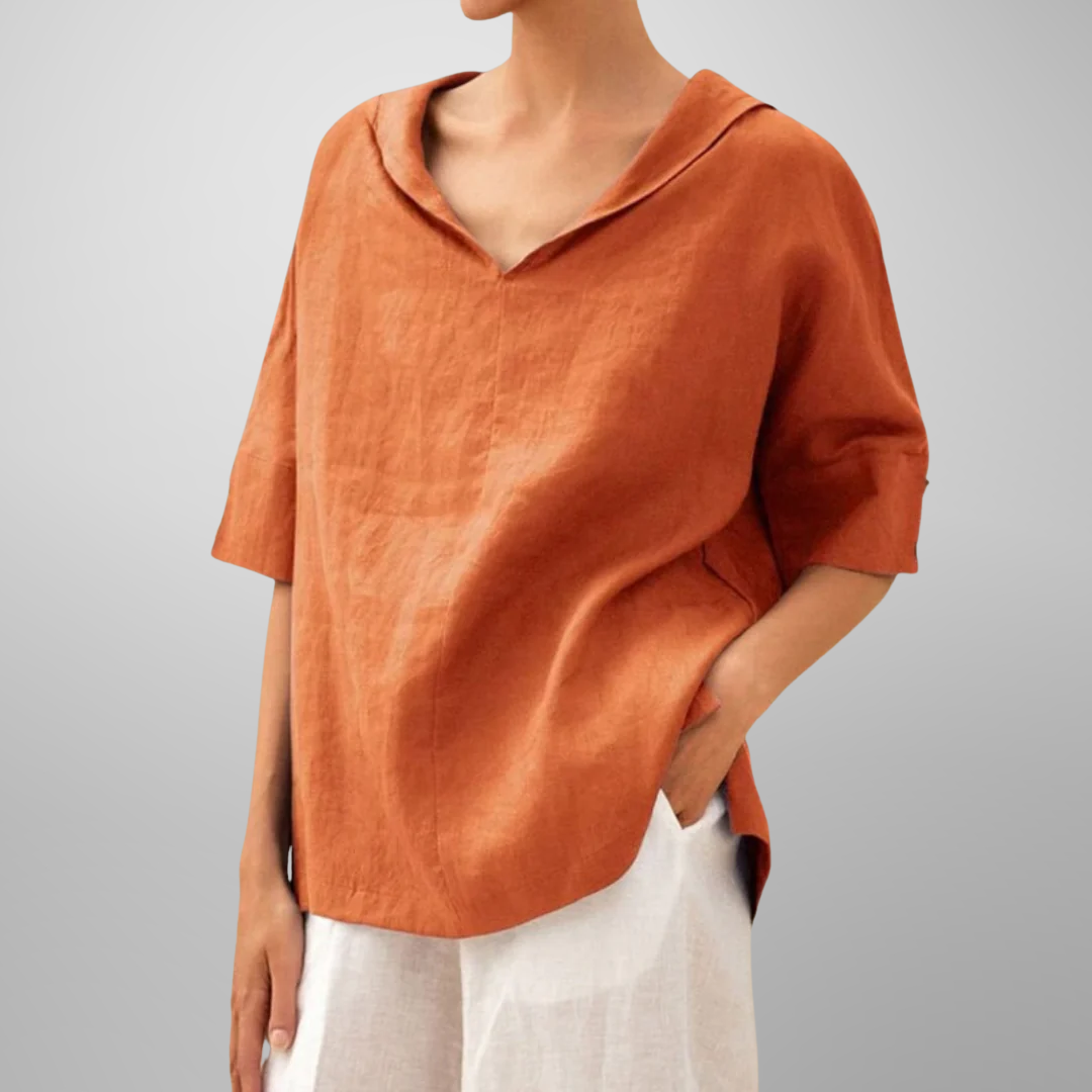 Blusa com Decote em V e Corte Folgado
