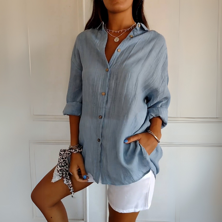 Camisa Casual de Manga Comprida com Botões