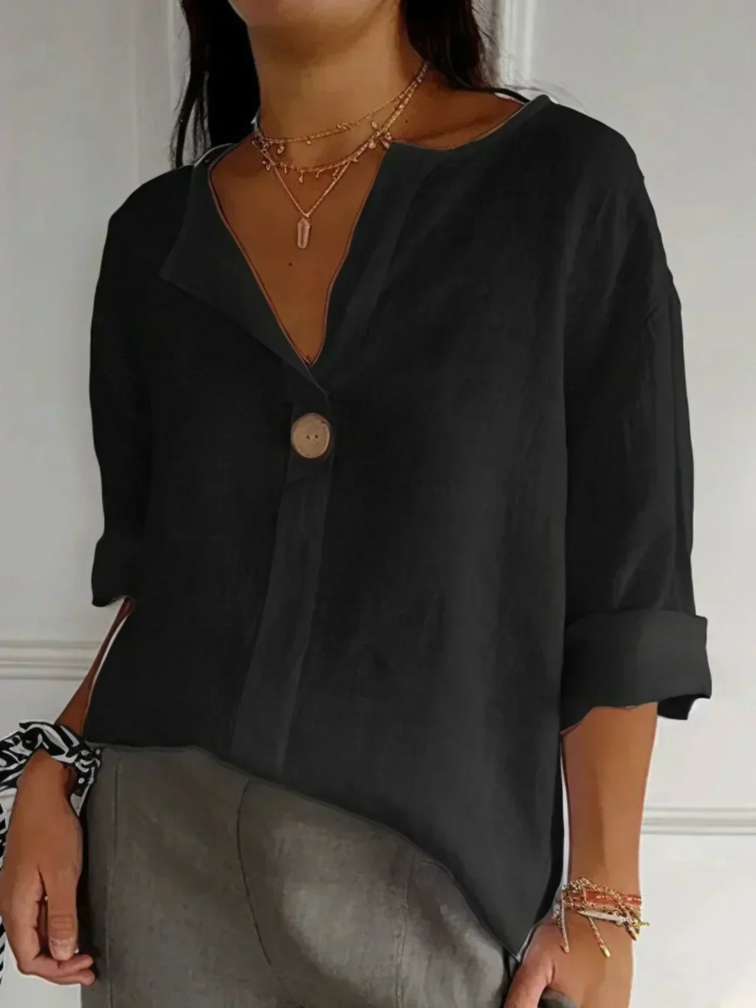 Blusa Casual com Decote em V