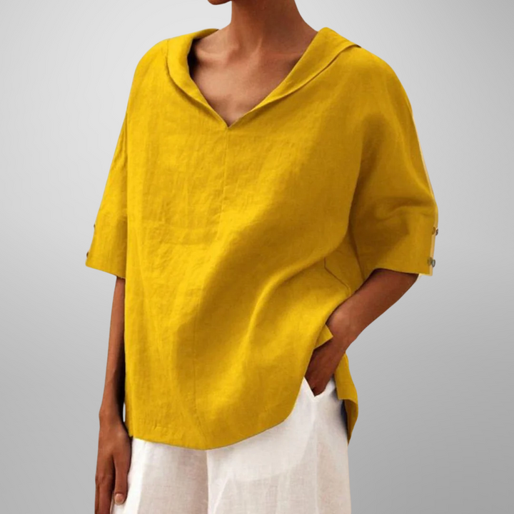 Blusa com Decote em V e Corte Folgado