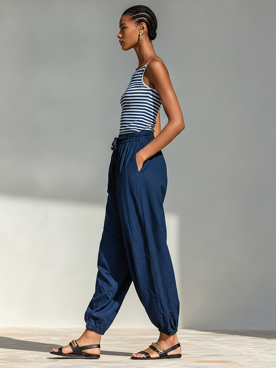 Marinha | Conjunto às riscas, azul-marinho