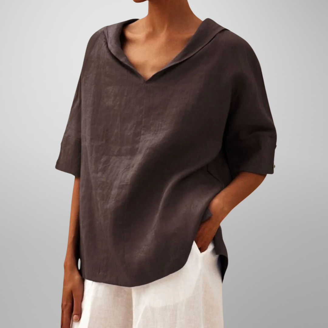 Blusa com Decote em V e Corte Folgado