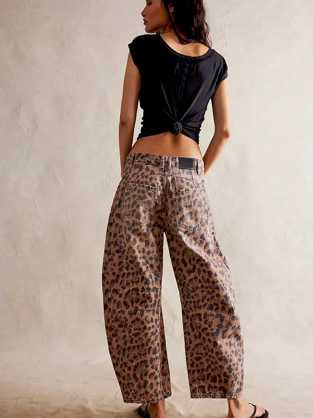 Calças de Ganga Barrel com Estampado de Leopardo