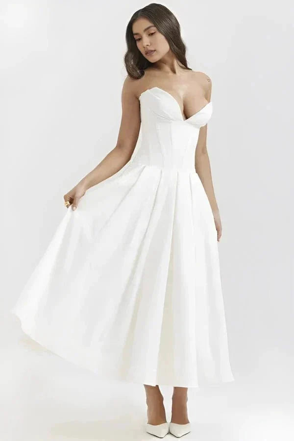 Vestido Midi com Corpete Estruturado - Sem Alças
