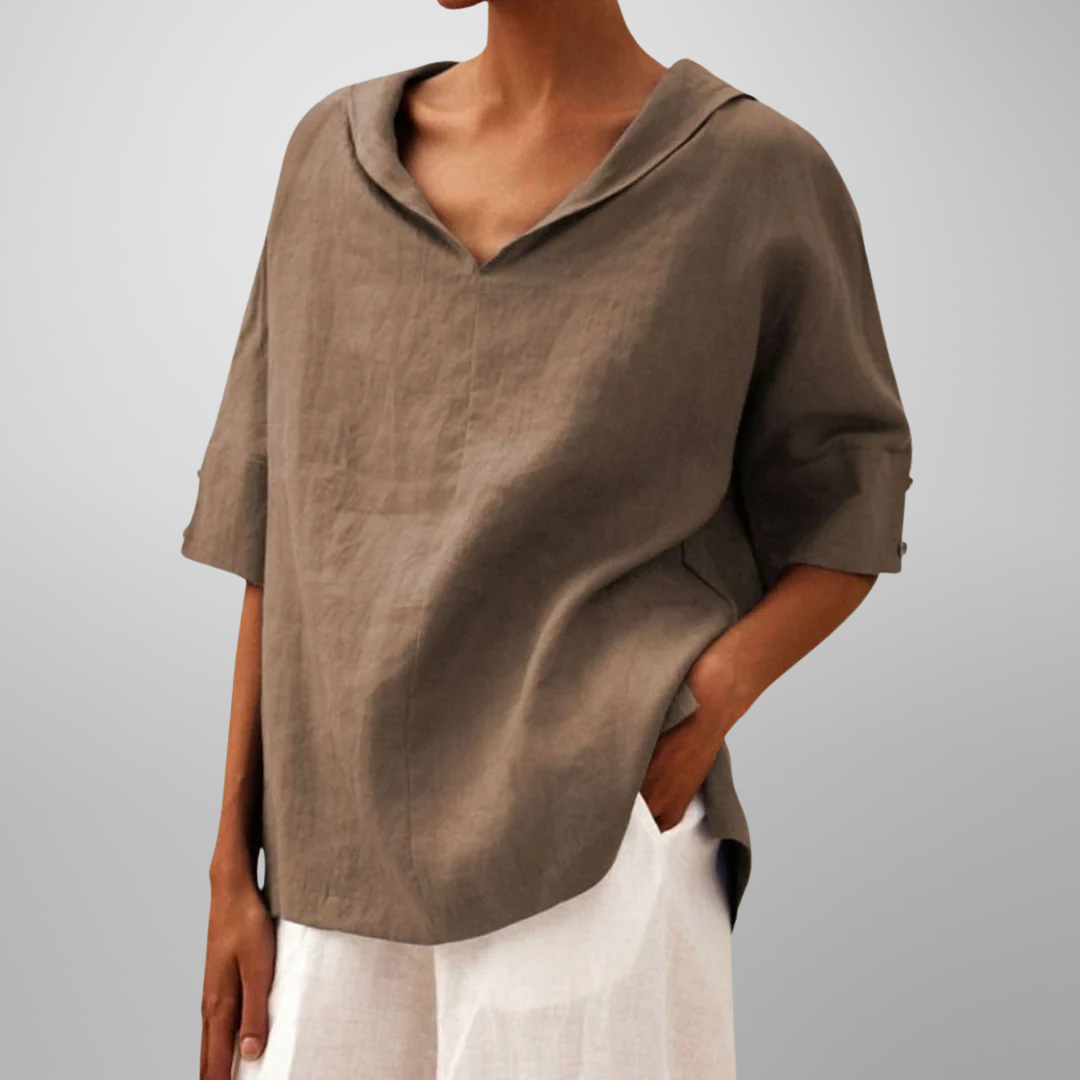 Blusa com Decote em V e Corte Folgado