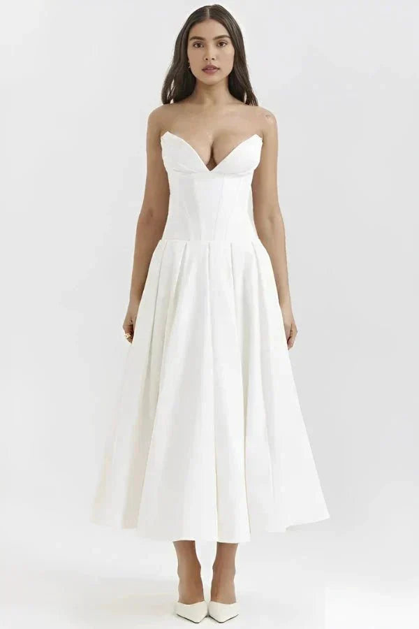 Vestido Midi com Corpete Estruturado - Sem Alças