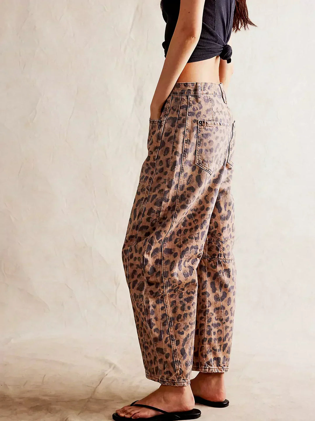 Calças de Ganga Barrel com Estampado de Leopardo