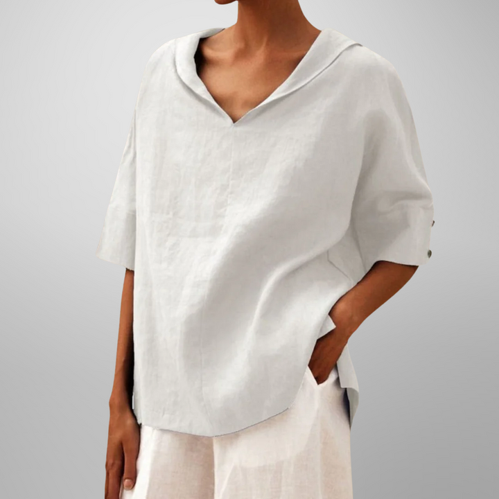 Blusa com Decote em V e Corte Folgado