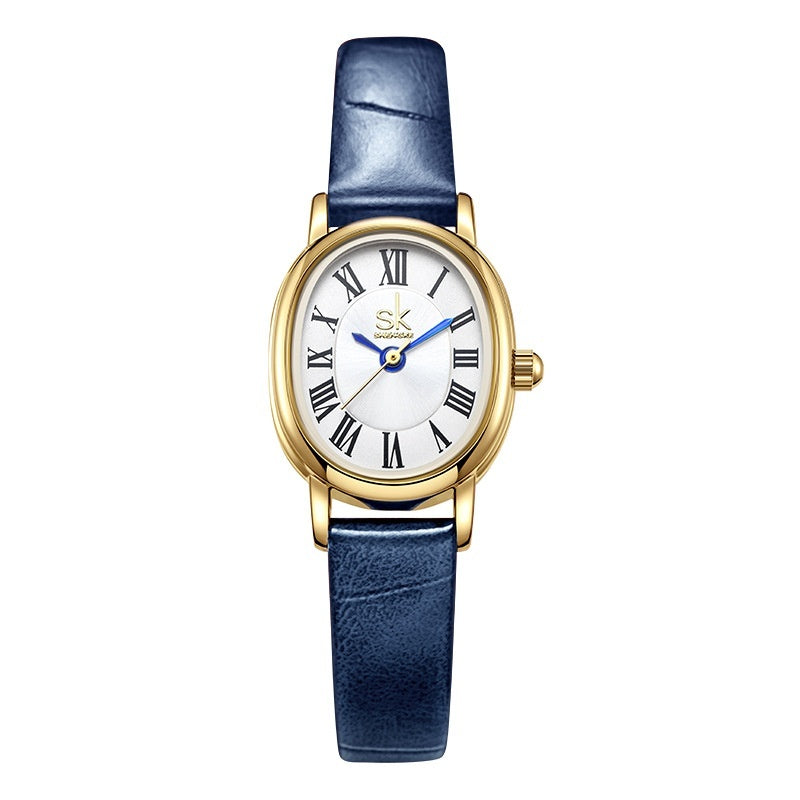 Oval Leather — Relógio Retro com Bracelete em Pele