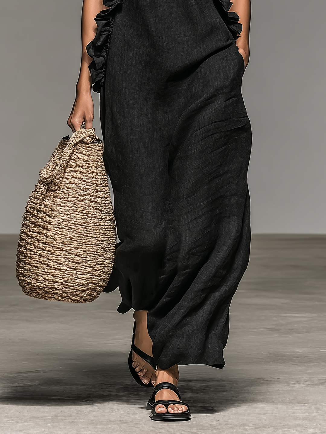 Alice | Vestido Comprido Minimalista  com Detalhes em Folho