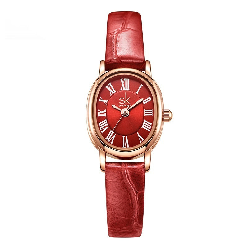 Oval Leather — Relógio Retro com Bracelete em Pele