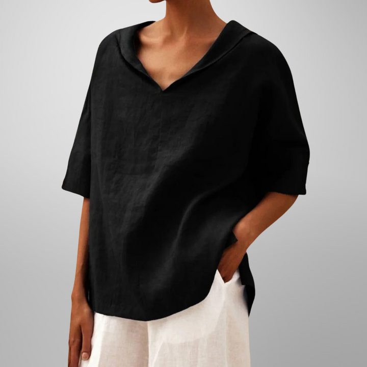 Blusa com Decote em V e Corte Folgado
