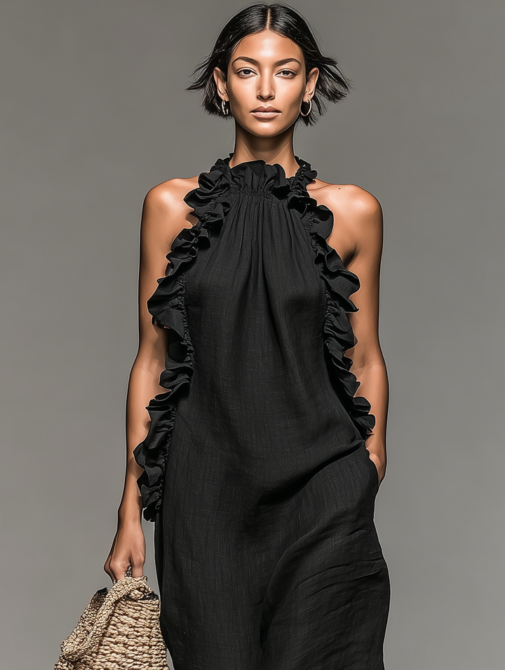 Alice | Vestido Comprido Minimalista  com Detalhes em Folho