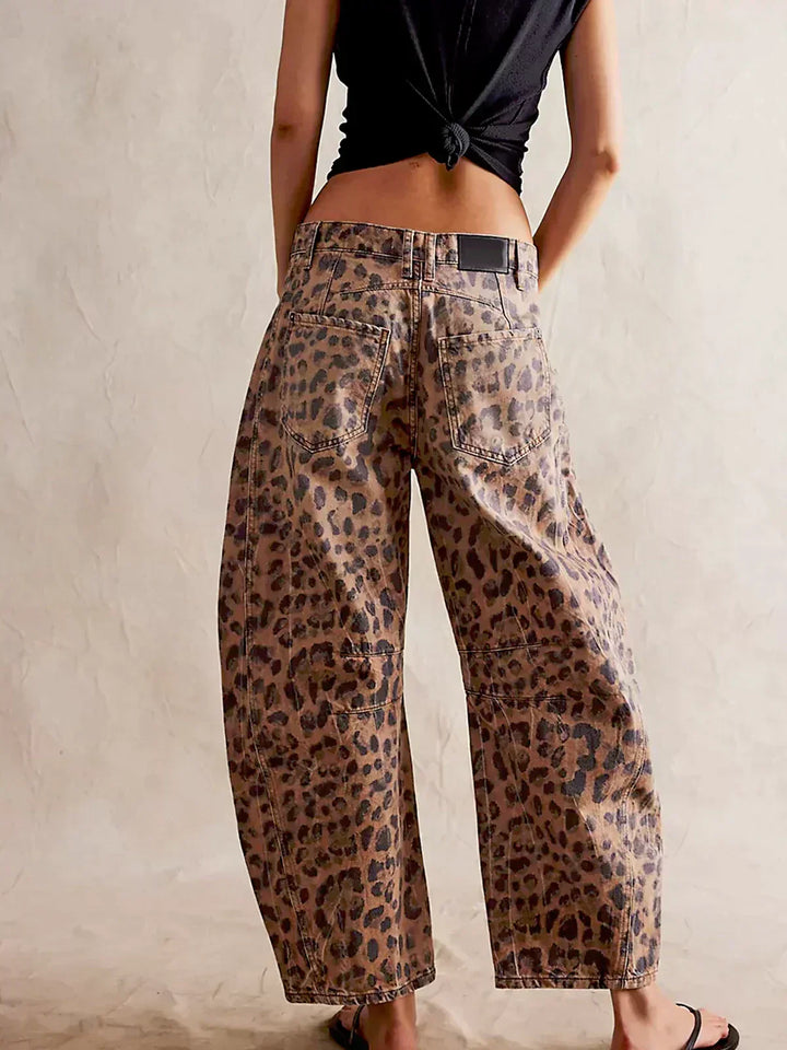 Calças de Ganga Barrel com Estampado de Leopardo