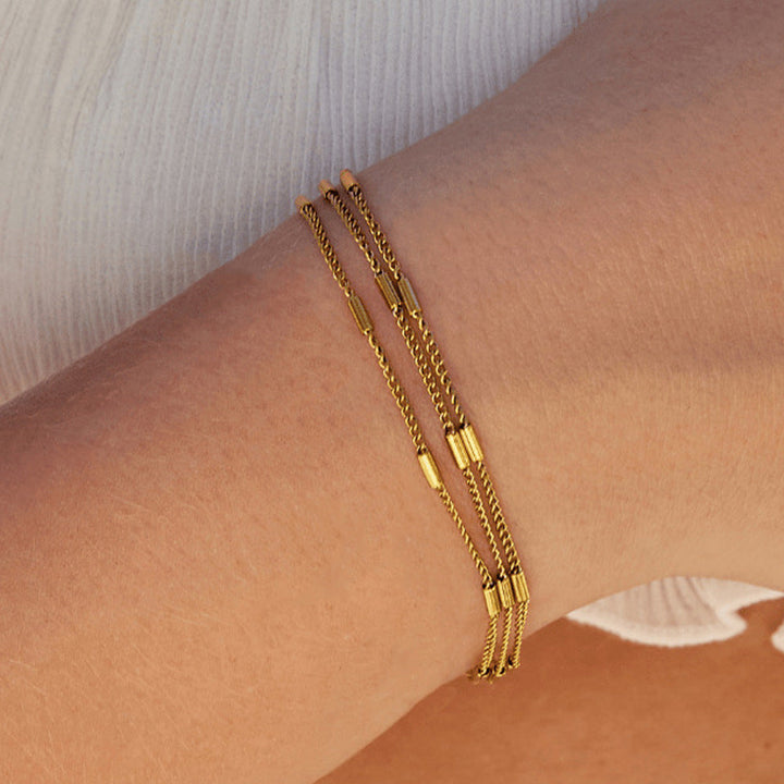 Pulseira Multicamadas em Aço Inoxidável Banhado a Ouro