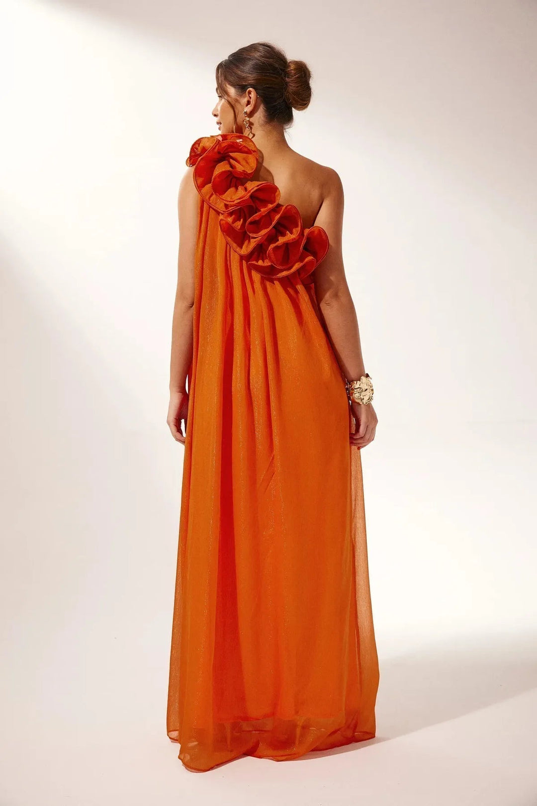 Vestido Assimétrico de Noite com Renda em Um Ombro