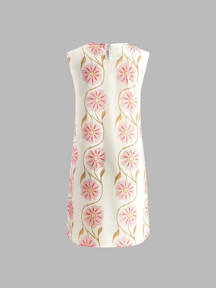 Vestido Mini Sem Mangas com Estampa Floral