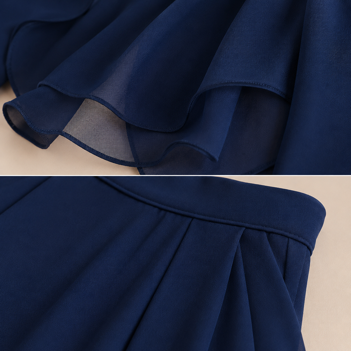 Lourdes – Conjunto de 2 Peças em Chiffon Azul-Marinho com Mangas Fluidas