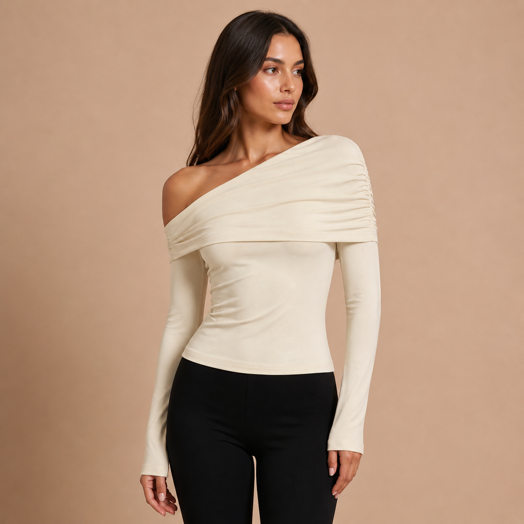 Camila – Blusa Assimétrica de Corte Elegante com Efeito Envolvente