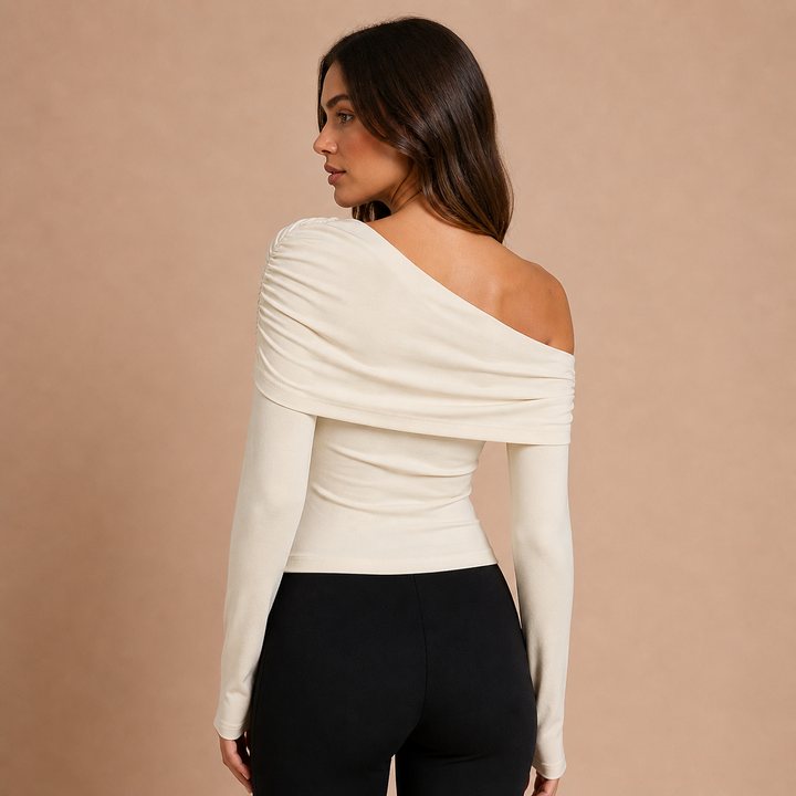 Camila – Blusa Assimétrica de Corte Elegante com Efeito Envolvente