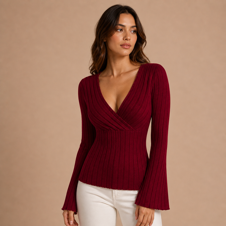Valentina – Blusa de Malha Canelada com Decote Cruzado