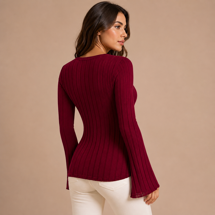 Valentina – Blusa de Malha Canelada com Decote Cruzado
