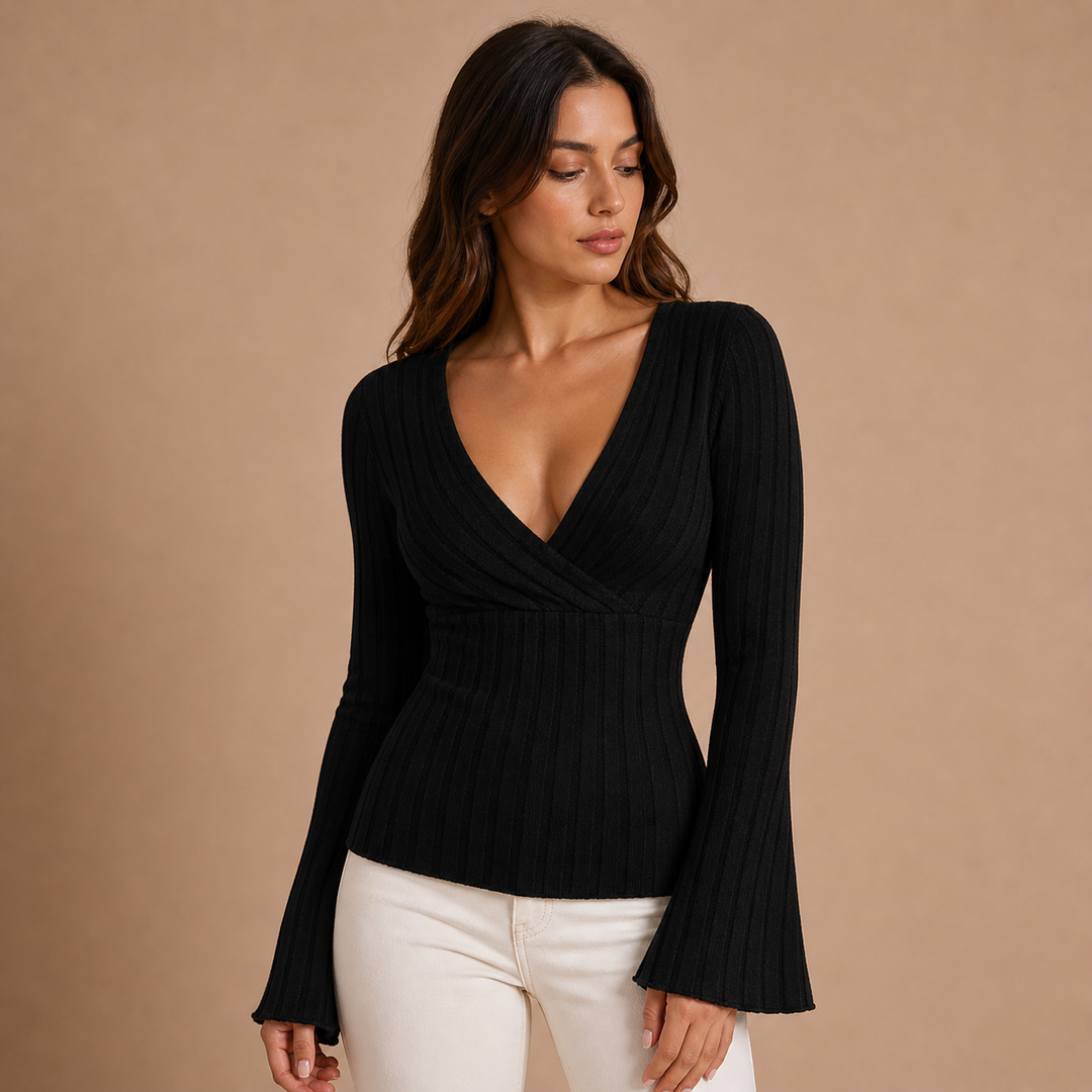 Valentina – Blusa de Malha Canelada com Decote Cruzado