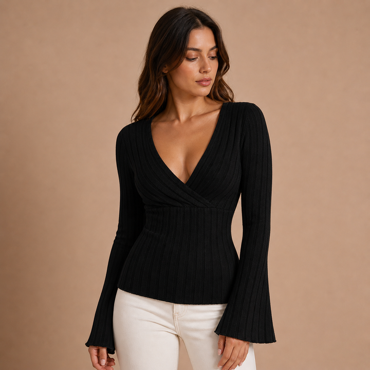 Valentina – Blusa de Malha Canelada com Decote Cruzado