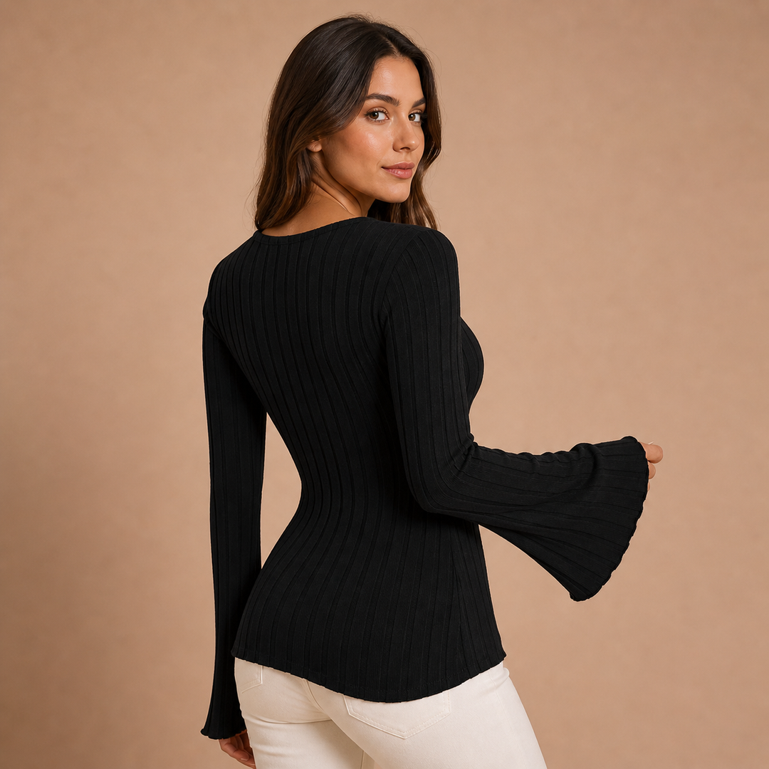 Valentina – Blusa de Malha Canelada com Decote Cruzado