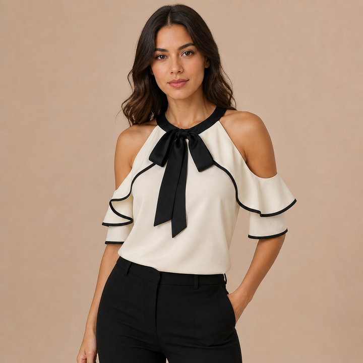Lara – Blusa Fluida com Folhos e Acabamento Sofisticado