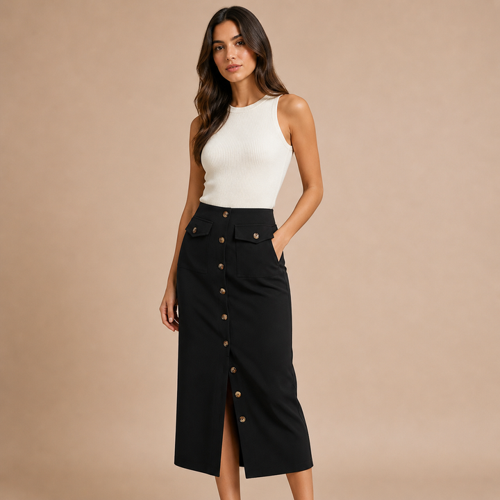 Alma – Saia Midi de Inspiração Clássica com Toque Contemporâneo