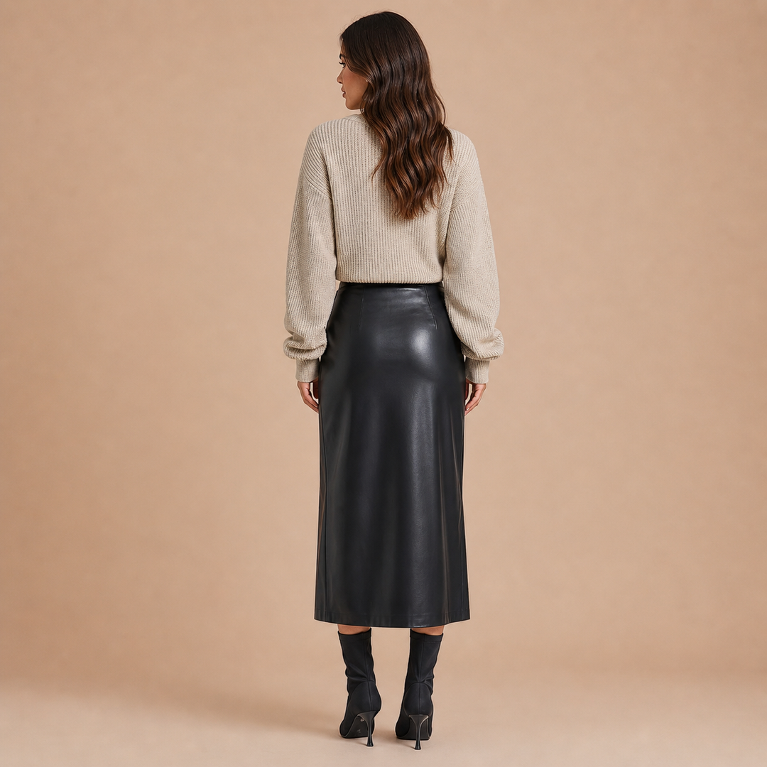 Jana – Saia Midi Efeito Pele com Abertura Lateral Limpa
