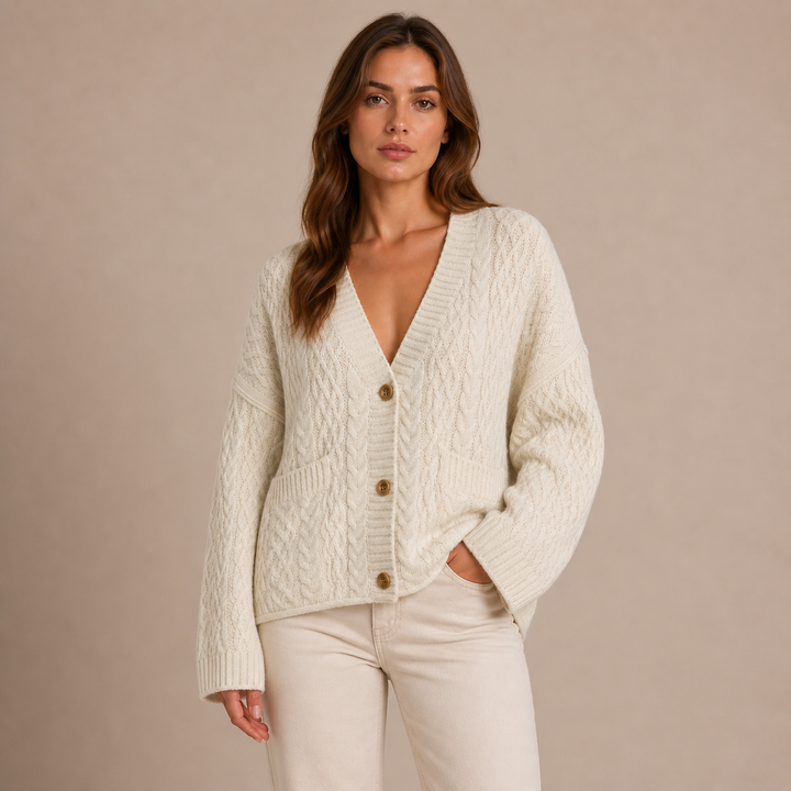 Marisol – Cárdigan de Malha Entrançada Oversize com Essência Clássica Descontraída