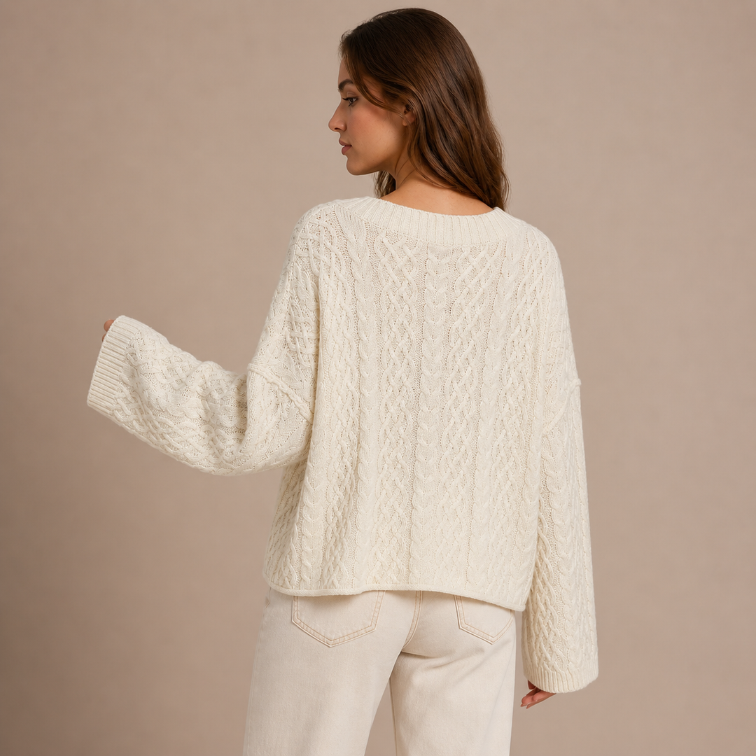 Marisol – Cárdigan de Malha Entrançada Oversize com Essência Clássica Descontraída