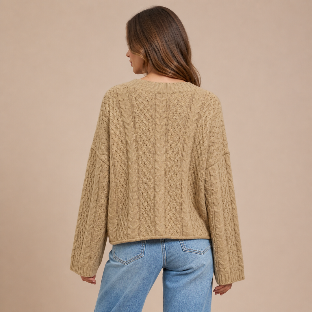 Marisol – Cárdigan de Malha Entrançada Oversize com Essência Clássica Descontraída