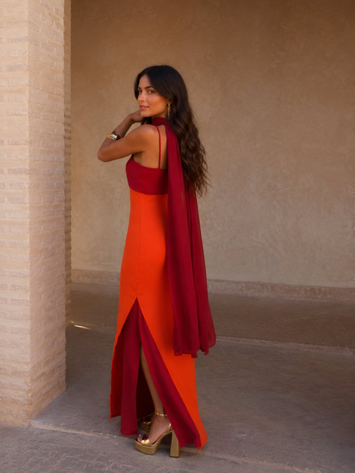 Albufeira - Vestido Longo Drapeado Bicolor